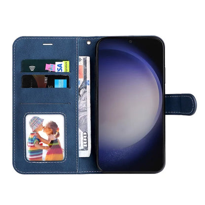 For Samsung Galaxy S24+ Case Three-color Splicing Wallet Phone Cover with Strap