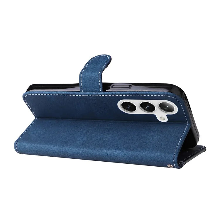 For Samsung Galaxy S24+ Case Three-color Splicing Wallet Phone Cover with Strap
