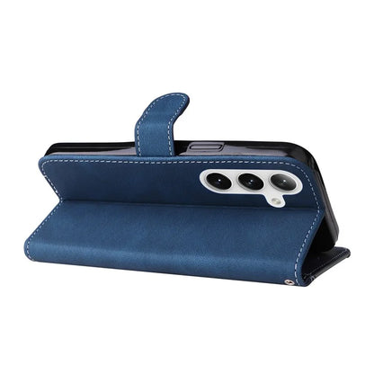 For Samsung Galaxy S24+ Case Three-color Splicing Wallet Phone Cover with Strap