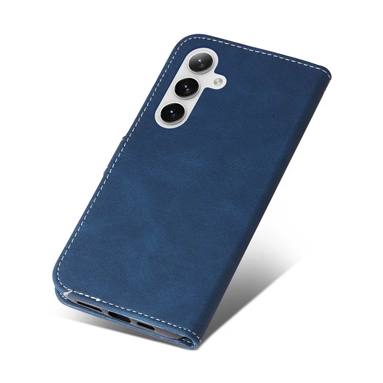 For Samsung Galaxy S24+ Case Three-color Splicing Wallet Phone Cover with Strap