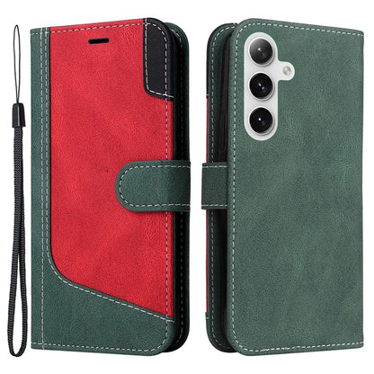 For Samsung Galaxy S24+ Case Three-color Splicing Wallet Phone Cover with Strap
