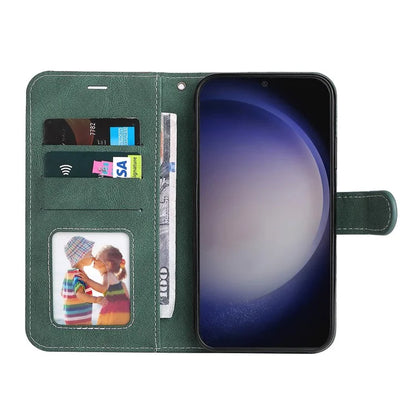 For Samsung Galaxy S24+ Case Three-color Splicing Wallet Phone Cover with Strap