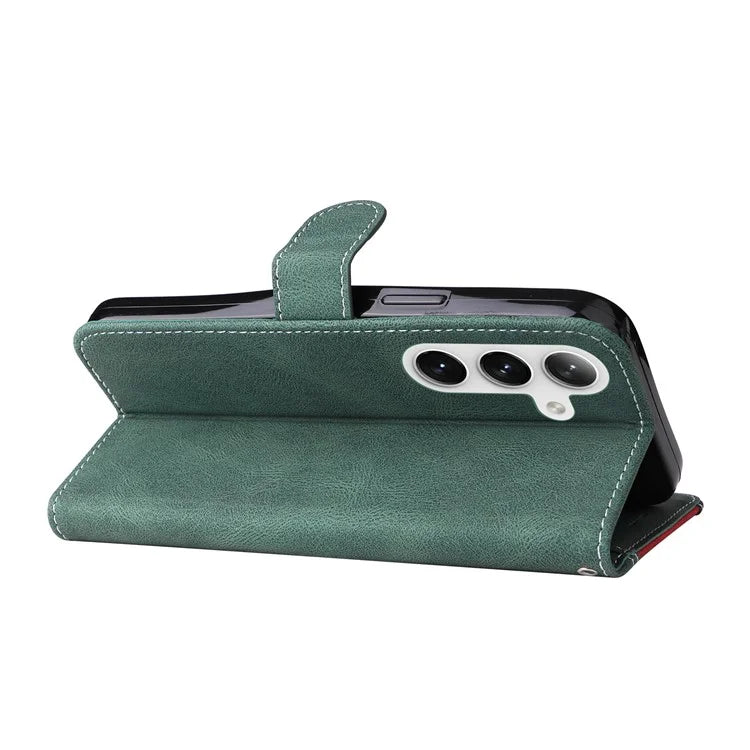 For Samsung Galaxy S24+ Case Three-color Splicing Wallet Phone Cover with Strap