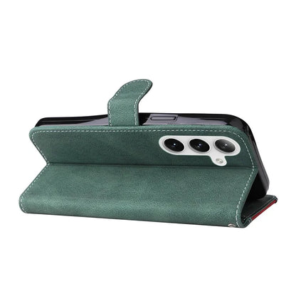 For Samsung Galaxy S24+ Case Three-color Splicing Wallet Phone Cover with Strap