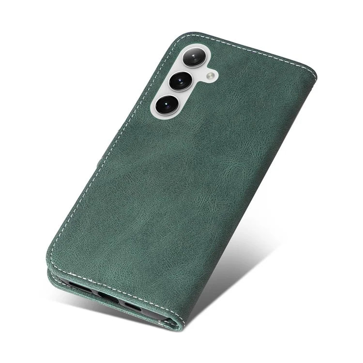 For Samsung Galaxy S24+ Case Three-color Splicing Wallet Phone Cover with Strap