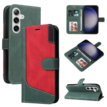 For Samsung Galaxy S24+ Case Three-color Splicing Wallet Phone Cover with Strap