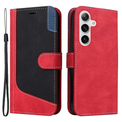 For Samsung Galaxy S24+ Case Three-color Splicing Wallet Phone Cover with Strap