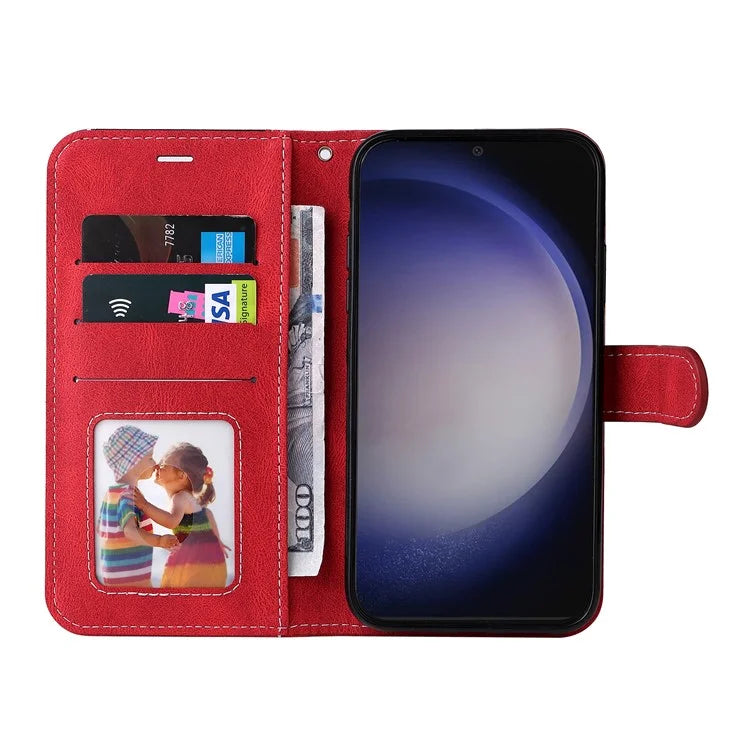For Samsung Galaxy S24+ Case Three-color Splicing Wallet Phone Cover with Strap