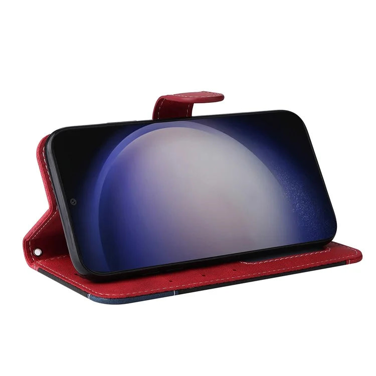 For Samsung Galaxy S24+ Case Three-color Splicing Wallet Phone Cover with Strap