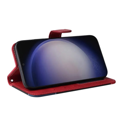 For Samsung Galaxy S24+ Case Three-color Splicing Wallet Phone Cover with Strap