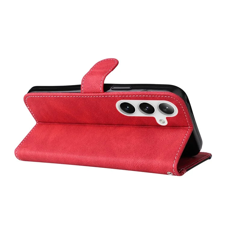 For Samsung Galaxy S24+ Case Three-color Splicing Wallet Phone Cover with Strap