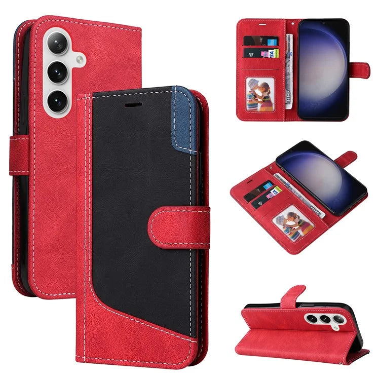 For Samsung Galaxy S24+ Case Three-color Splicing Wallet Phone Cover with Strap