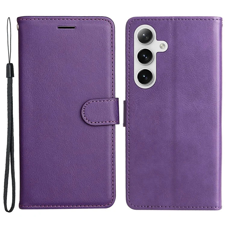 KT Leather Series-2 For Samsung Galaxy S24 Case Flip Solid Color Leather Phone Cover
