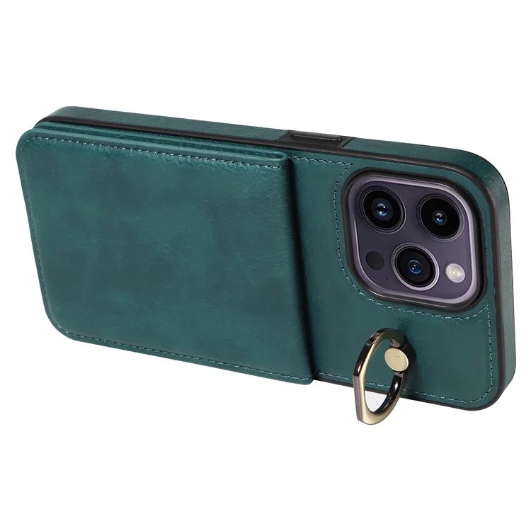 004 For iPhone 14 Pro Max Case Card Holder Litchi Texture PU Leather+TPU Phone Cover