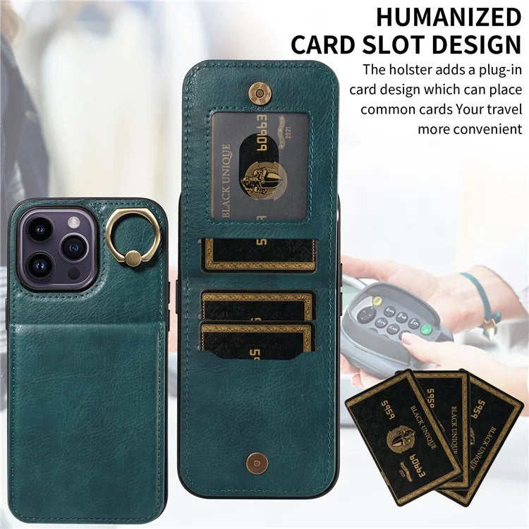 004 For iPhone 14 Pro Max Case Card Holder Litchi Texture PU Leather+TPU Phone Cover