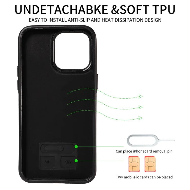 004 For iPhone 14 Pro Max Case Card Holder Litchi Texture PU Leather+TPU Phone Cover