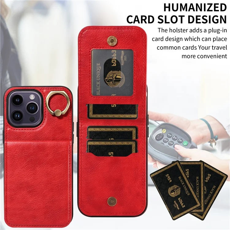 004 For iPhone 14 Pro Max Case Card Holder Litchi Texture PU Leather+TPU Phone Cover