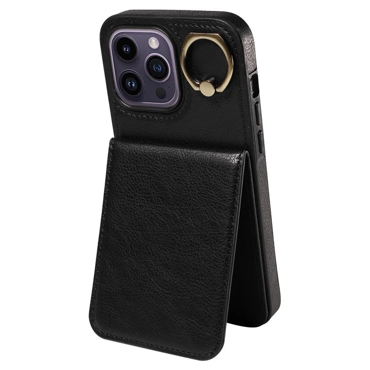 004 For iPhone 14 Pro Max Case Card Holder Litchi Texture PU Leather+TPU Phone Cover