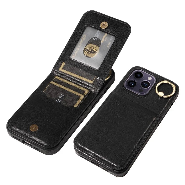 004 For iPhone 14 Pro Max Case Card Holder Litchi Texture PU Leather+TPU Phone Cover