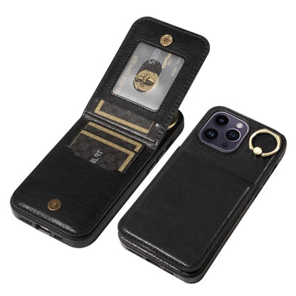 004 For iPhone 14 Pro Max Case Card Holder Litchi Texture PU Leather+TPU Phone Cover