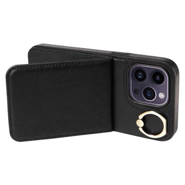 004 For iPhone 14 Pro Max Case Card Holder Litchi Texture PU Leather+TPU Phone Cover