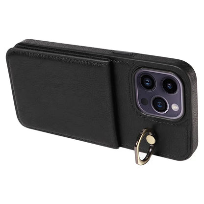 004 For iPhone 14 Pro Max Case Card Holder Litchi Texture PU Leather+TPU Phone Cover