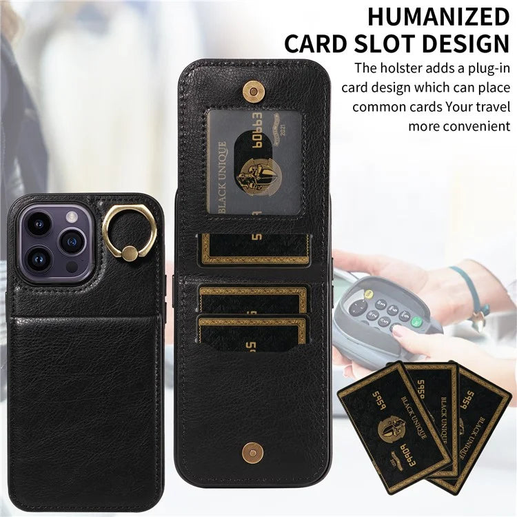 004 For iPhone 14 Pro Max Case Card Holder Litchi Texture PU Leather+TPU Phone Cover