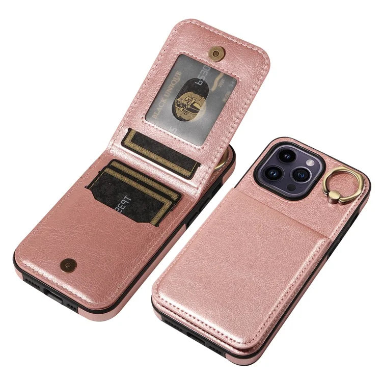 004 For iPhone 14 Pro Max Case Card Holder Litchi Texture PU Leather+TPU Phone Cover