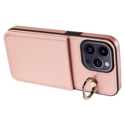 004 For iPhone 14 Pro Max Case Card Holder Litchi Texture PU Leather+TPU Phone Cover