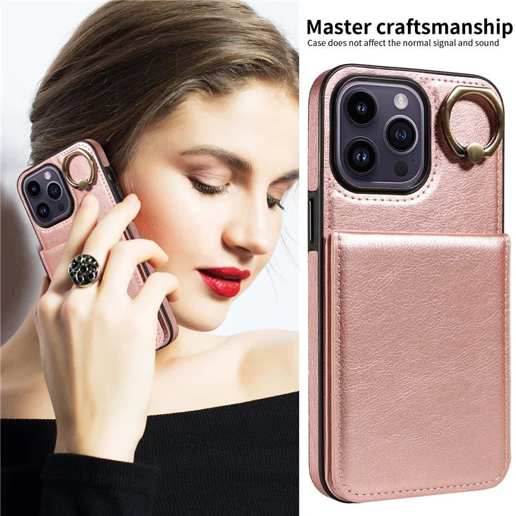 004 For iPhone 14 Pro Max Case Card Holder Litchi Texture PU Leather+TPU Phone Cover