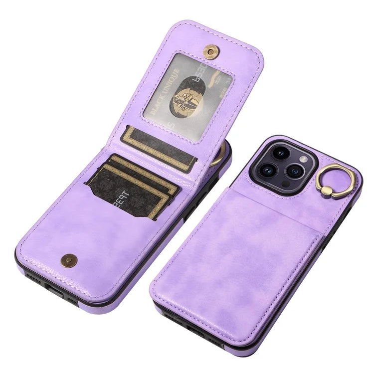 004 For iPhone 14 Pro Max Case Card Holder Litchi Texture PU Leather+TPU Phone Cover