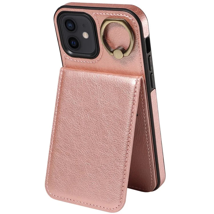 004 For iPhone 12 / 12 Pro Case Viewing Kickstand PU Leather+TPU Cellphone Kickstand Cover