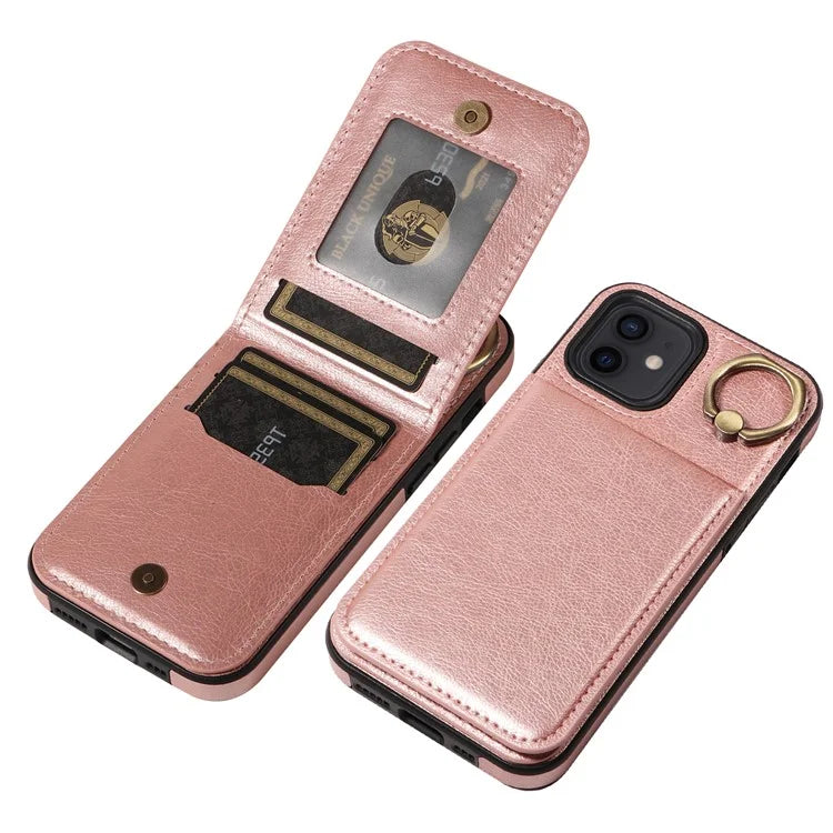 004 For iPhone 12 / 12 Pro Case Viewing Kickstand PU Leather+TPU Cellphone Kickstand Cover