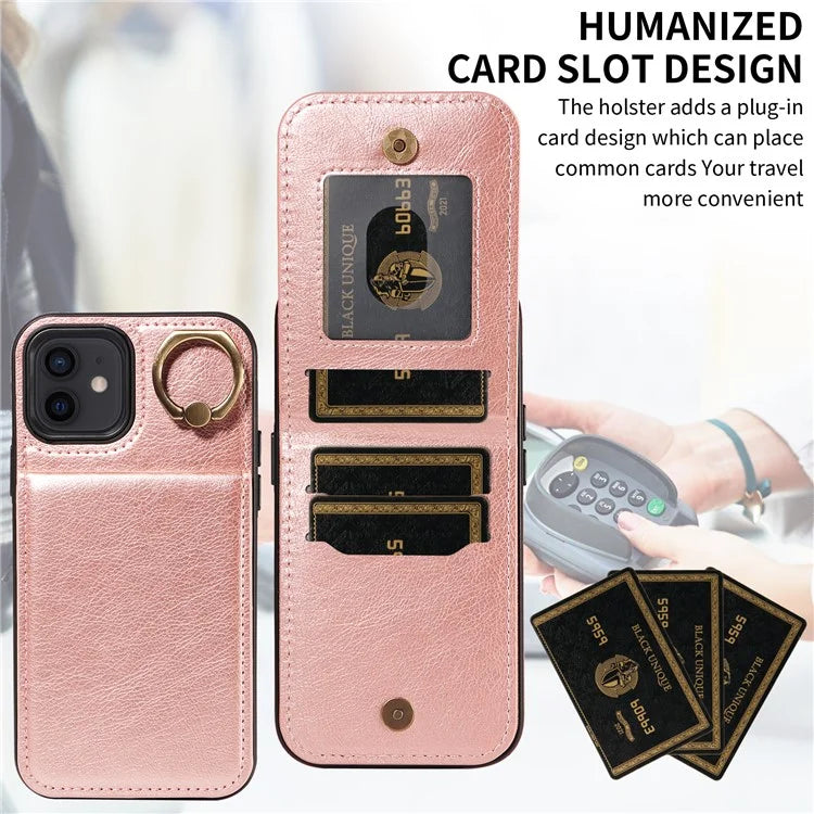 004 For iPhone 12 / 12 Pro Case Viewing Kickstand PU Leather+TPU Cellphone Kickstand Cover