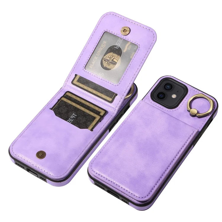 004 For iPhone 12 / 12 Pro Case Viewing Kickstand PU Leather+TPU Cellphone Kickstand Cover