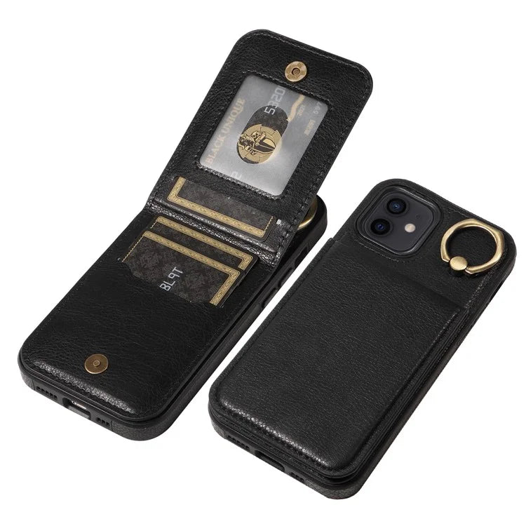 004 For iPhone 12 / 12 Pro Case Viewing Kickstand PU Leather+TPU Cellphone Kickstand Cover