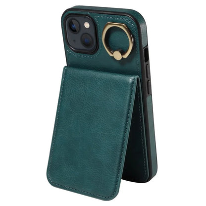 004 For iPhone 13 Case Card Holder Scratch Proof Shell PU Leather+TPU Cover