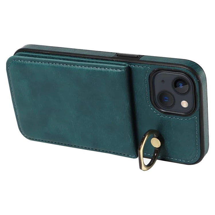 004 For iPhone 13 Case Card Holder Scratch Proof Shell PU Leather+TPU Cover