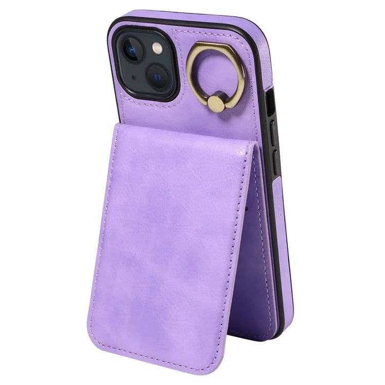 004 For iPhone 13 Case Card Holder Scratch Proof Shell PU Leather+TPU Cover