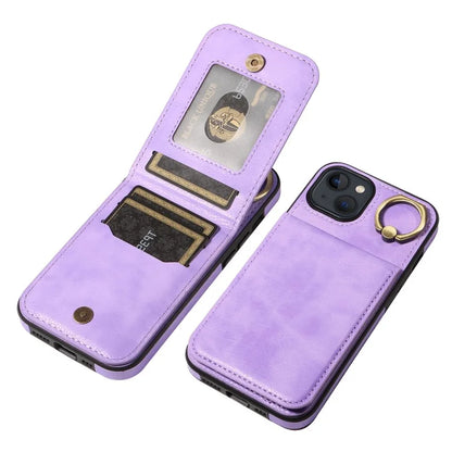 004 For iPhone 13 Case Card Holder Scratch Proof Shell PU Leather+TPU Cover