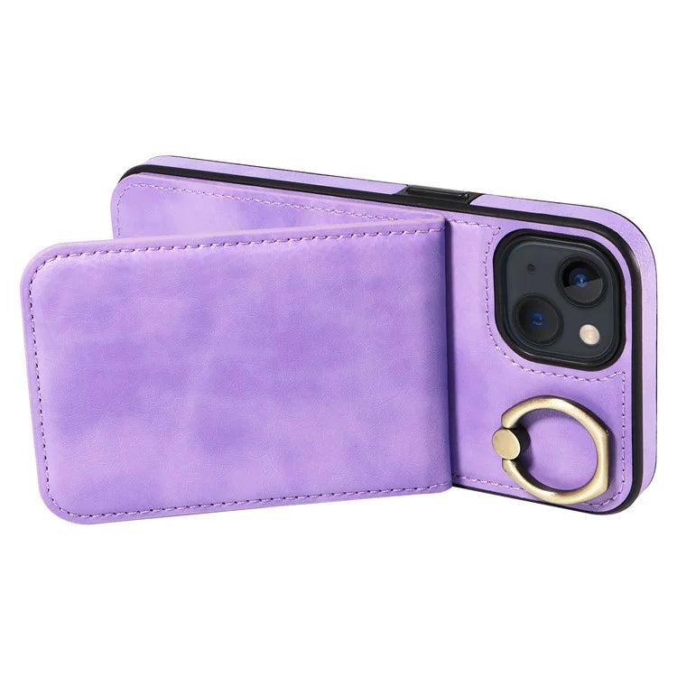 004 For iPhone 13 Case Card Holder Scratch Proof Shell PU Leather+TPU Cover