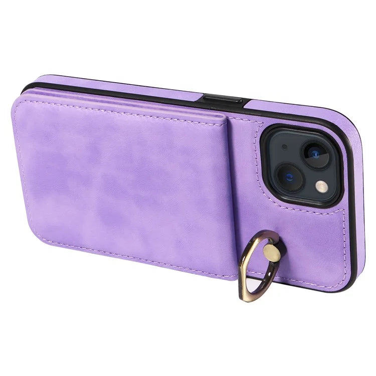 004 For iPhone 13 Case Card Holder Scratch Proof Shell PU Leather+TPU Cover