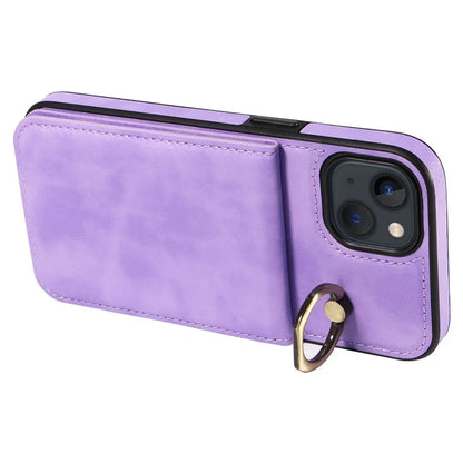 004 For iPhone 13 Case Card Holder Scratch Proof Shell PU Leather+TPU Cover