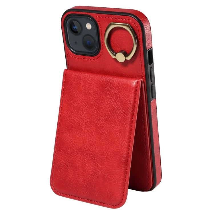 004 For iPhone 13 Case Card Holder Scratch Proof Shell PU Leather+TPU Cover