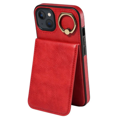 004 For iPhone 13 Case Card Holder Scratch Proof Shell PU Leather+TPU Cover