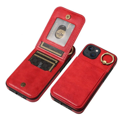 004 For iPhone 13 Case Card Holder Scratch Proof Shell PU Leather+TPU Cover