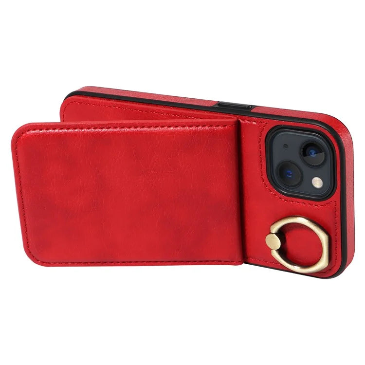 004 For iPhone 13 Case Card Holder Scratch Proof Shell PU Leather+TPU Cover