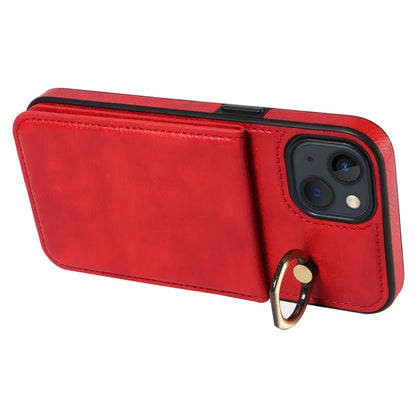 004 For iPhone 13 Case Card Holder Scratch Proof Shell PU Leather+TPU Cover