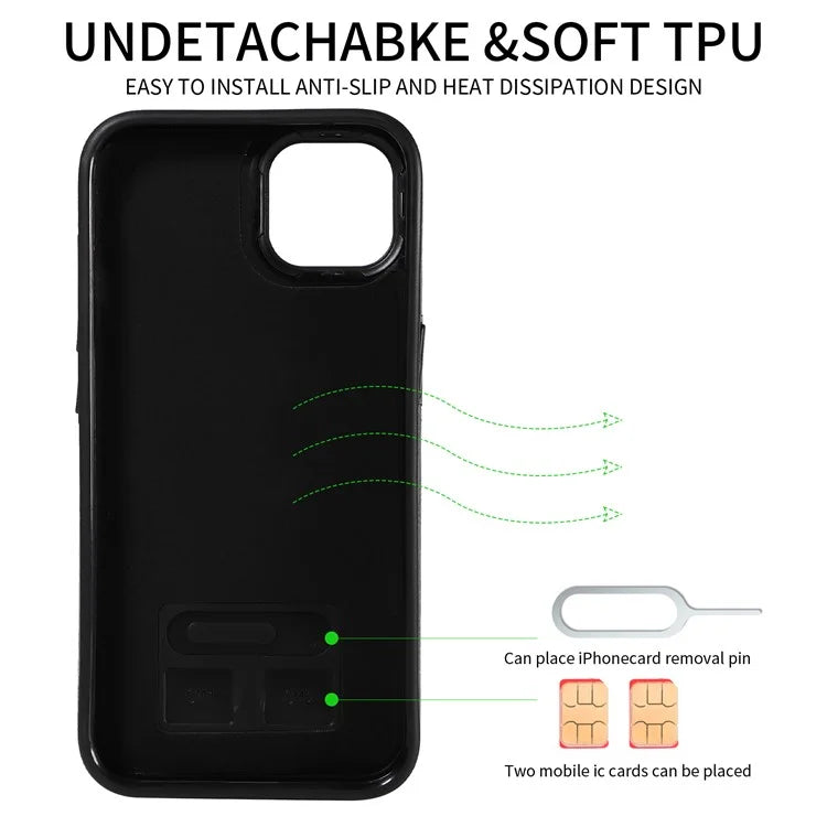 004 For iPhone 13 Case Card Holder Scratch Proof Shell PU Leather+TPU Cover