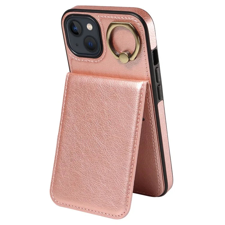 004 For iPhone 13 Case Card Holder Scratch Proof Shell PU Leather+TPU Cover